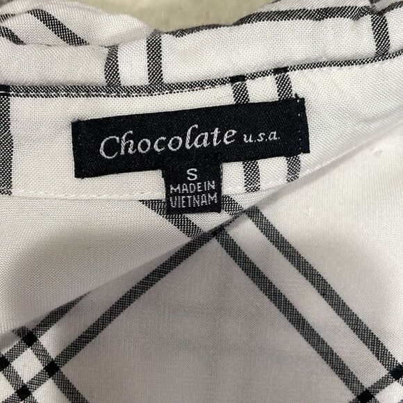 Forever 2  tie front, black/white, button down plaid shirt | size S - Picture 6 of 7